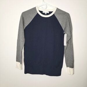 Downeast lon drive sweater elbow pads navy grey white small